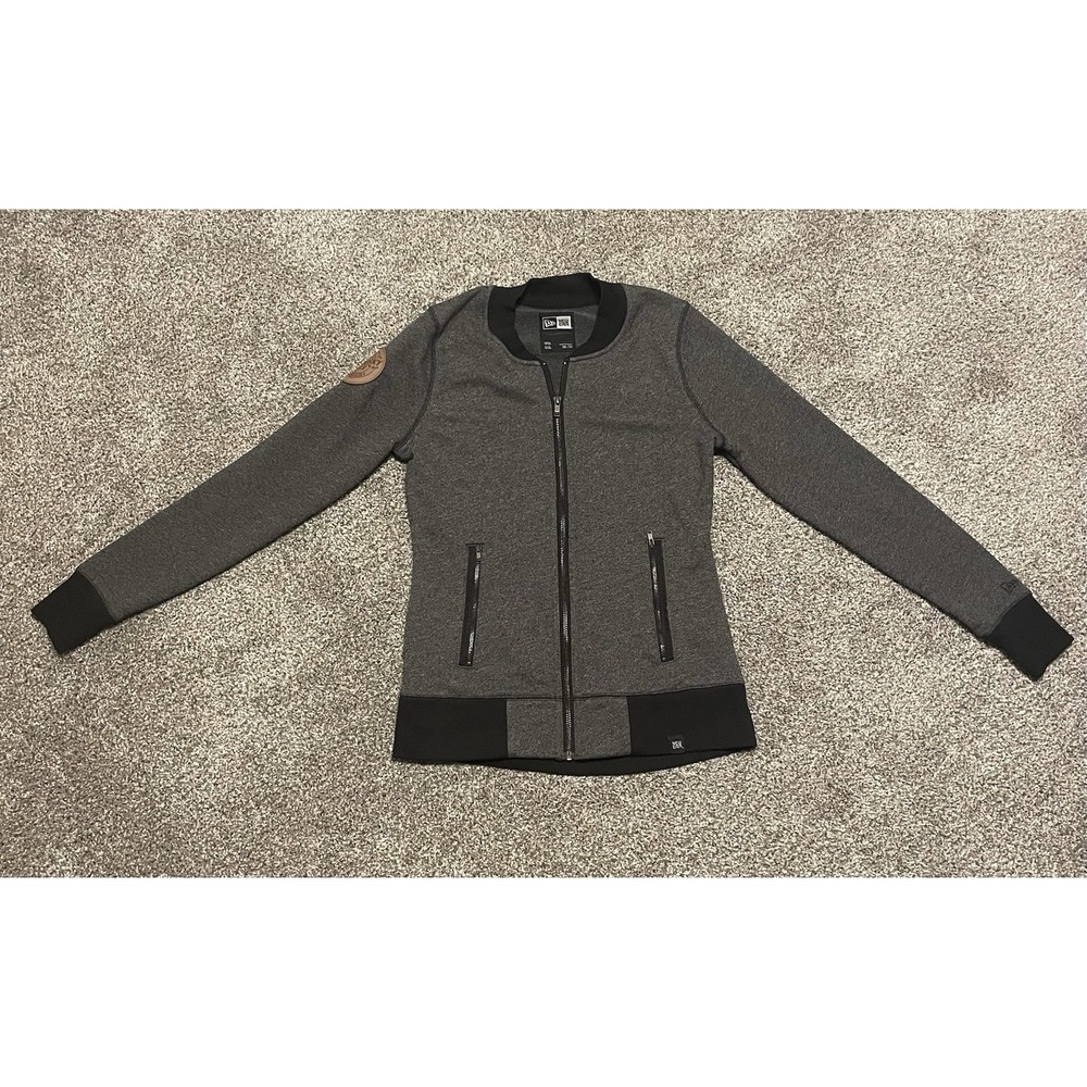 New Era‎ Women's Gray Full Zip Bomber Jacket Fleece Custom Patch Grunge Skate XS